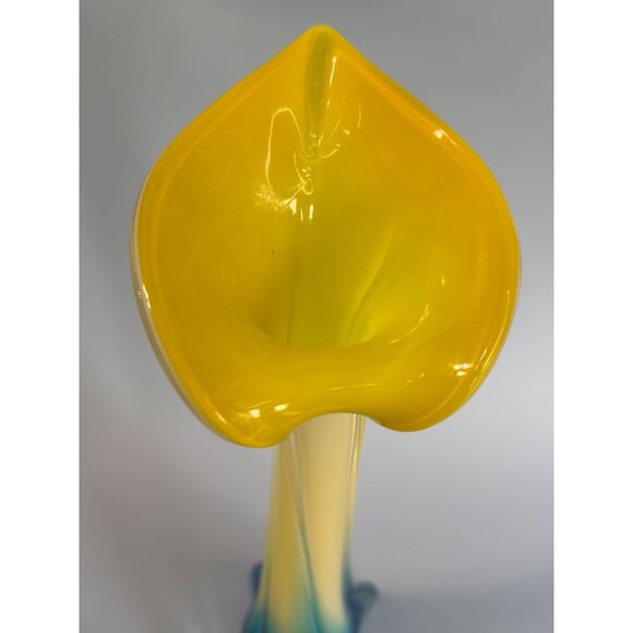 Lily Jack In The Pulpit Art Glass Vase Gradient Yellow & Blue 13" Tall Modern Ho - Picture 4 of 9
